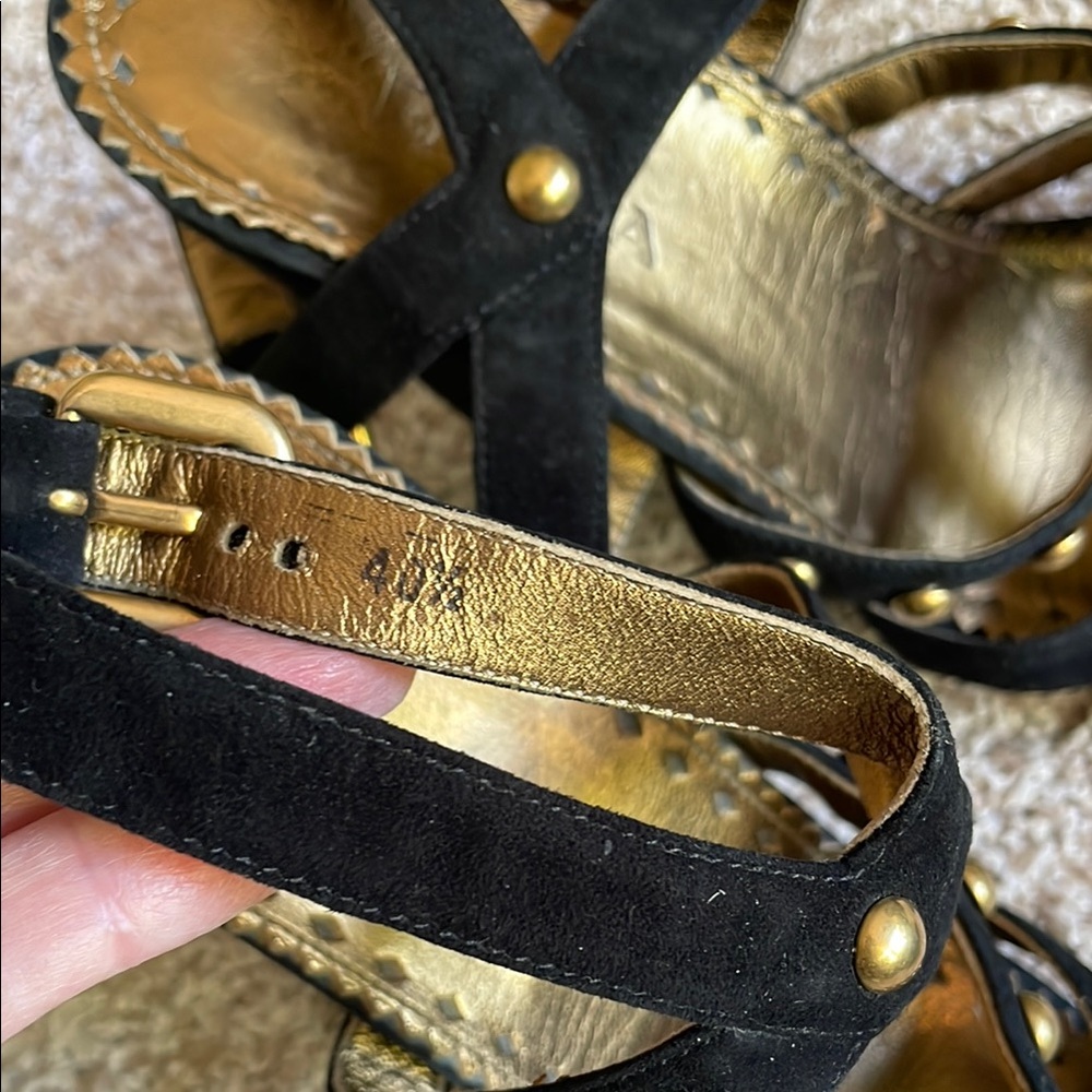 Prada Black and Gold Heels with Metallic Accents - Picture 3 of 4